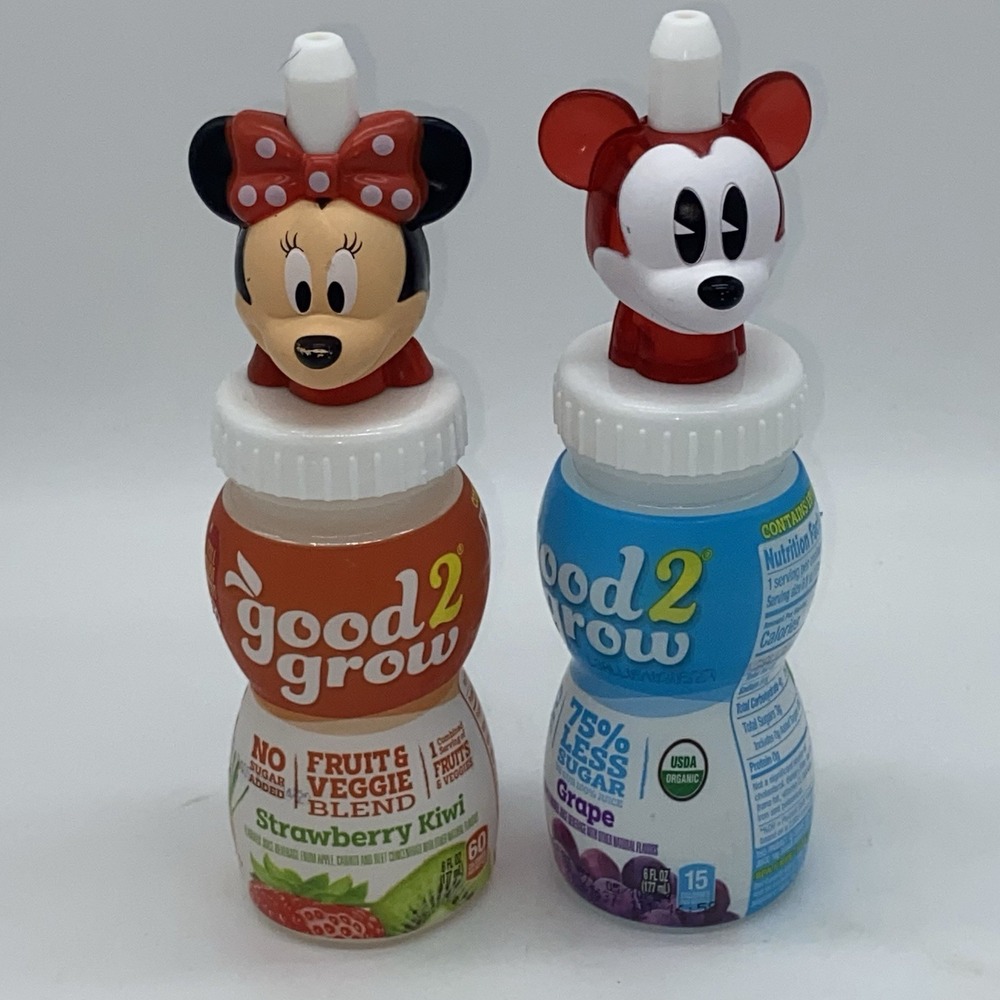 Good 2 Grow Juice Topper/Bottle Lot of 2 Clear Red‎ Disney Mickey & Minnie Mouse